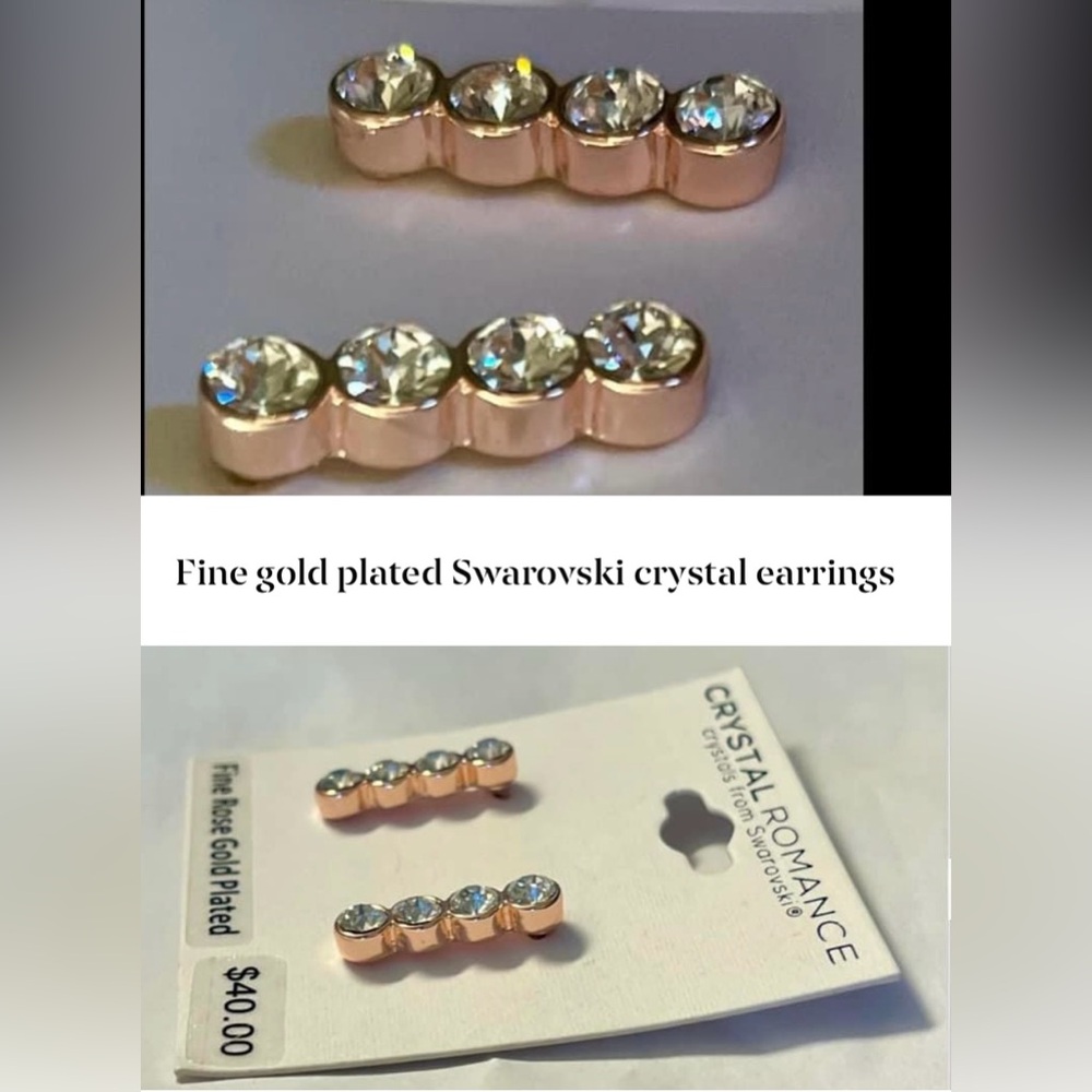 Swarovski crystal (NWT) rose gold plated pierced earrings jewelry - Picture 9 of 17